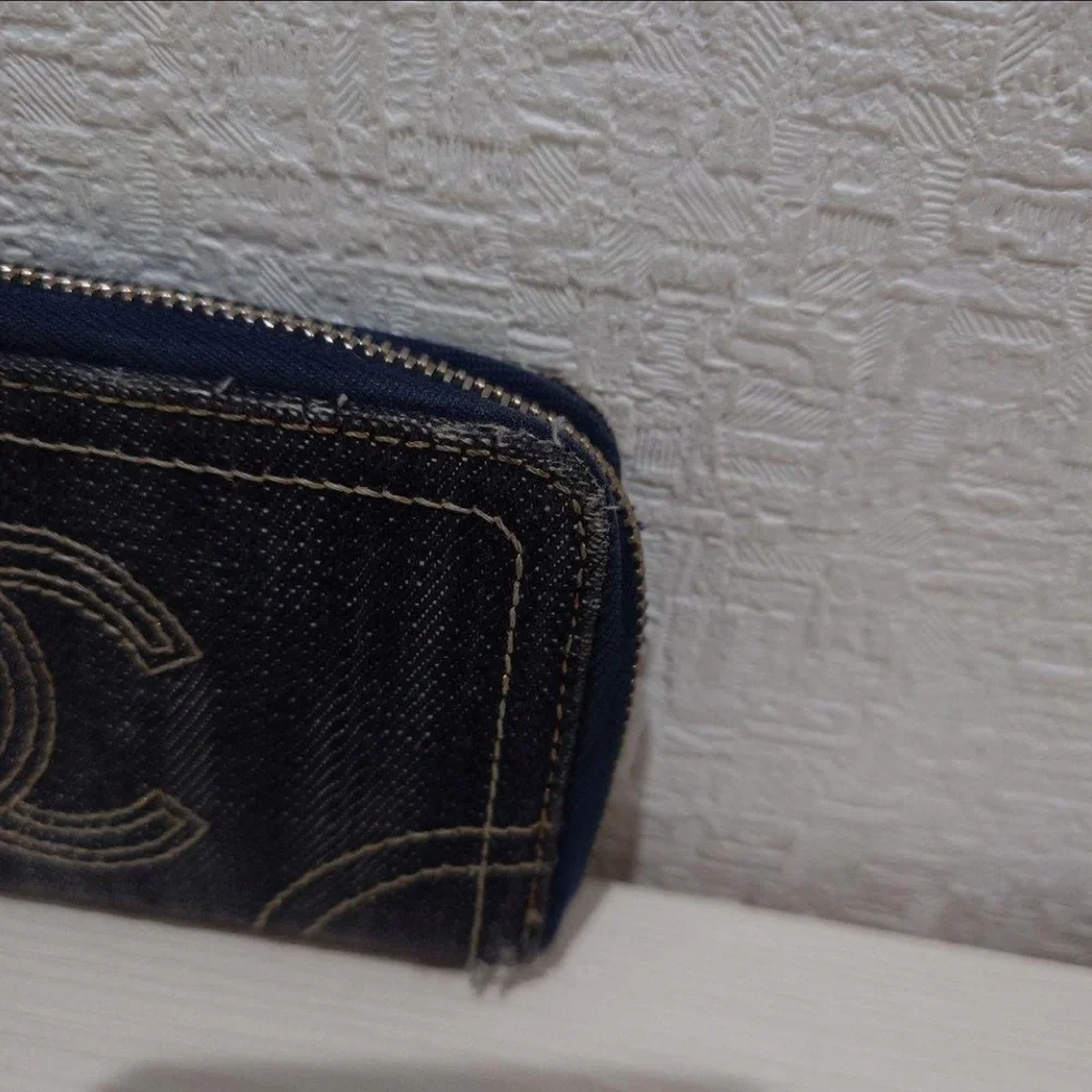 Chanel Wallet Denim Zip Around Zippy Rare CC Charm Coin Case Card Holder Mini